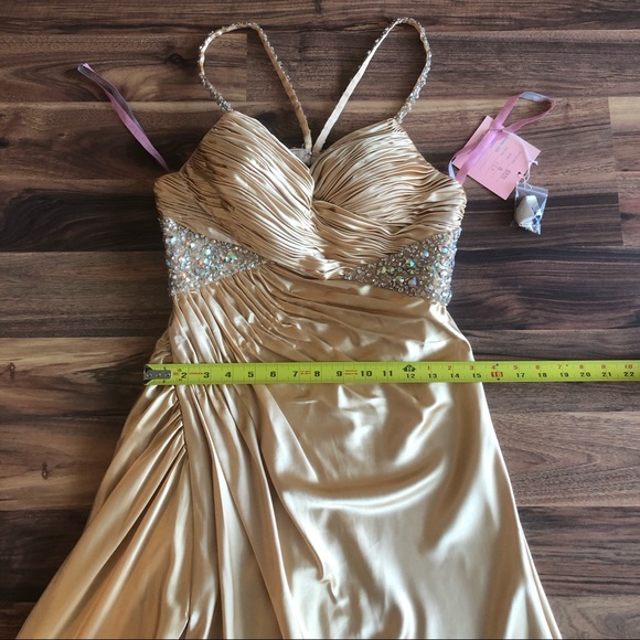 BNWT Blush gold satin beaded gown - Picture 10 of 14